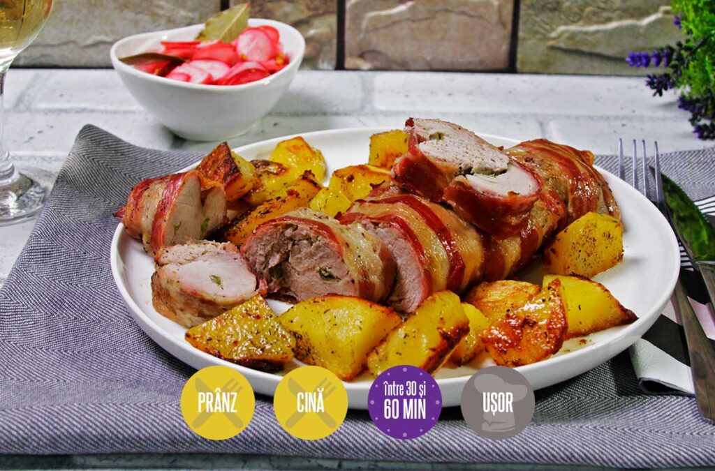 mușchiuleț de porc învelit în bacon